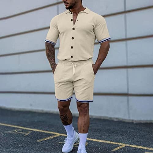 חליפת BMISEGM לגברים אביב גברים אביב קיץ חליפת אופנה 2 חלקים חוף חולצת שרוול קצר ומערכת מכנסיים קצרה עם כיס
