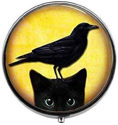 מסתורי שחור חתול ועורב - אמנות תמונה גלולת תיבת - קסם גלולת תיבת-זכוכית סוכריות תיבה