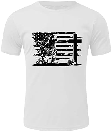 Beuu 4 ביולי חייל חולצות שרוול קצר לגברים, דגל ארהב דגל ישו דפוס קרוס הדפס אתלטי שריר פטריוטי
