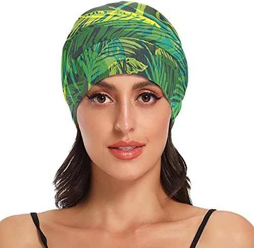 כובע עבודה של כובע שינה כובע מצנפת עלים דקל ירוק צמחים טרופיים פרחוניים לנשים גלישת לילה של הלבשת שיער