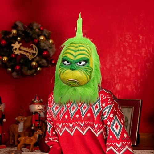 מסכת מפלצת ירוקה של דמי שרקי, אבזרי מסיבת ליל כל הקדושים של קומדיה אבזרי חג המולד הירוק מצחיק לטקס מסיכת פנים מלאה עבור אבזרי