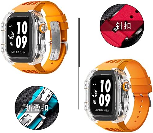 ערכת שינוי שעונים שקופה של SKM מארז ， עבור Apple Watch 44 ממ 45 ממ DIY MOD ערכה+רצועת גומי ， ללהקת השעון של Apple 45/44 ממ