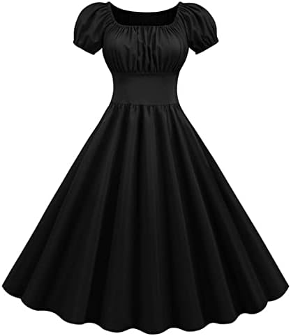וינטג 'וינטג' צבע אחיד שמלות קצרות משנות החמישים של קוקטייל רוקבילי שמלת נדנדה שרוול רטרו שרוול שמלת מותניים משופעת