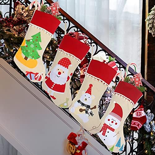גרבי חג המולד של אומארדו, 4 חבילות 18.5 גרבי קישוטים גדולים לחג המולד, גרבי חג המולד המותאמים אישית עם עץ חג המולד,