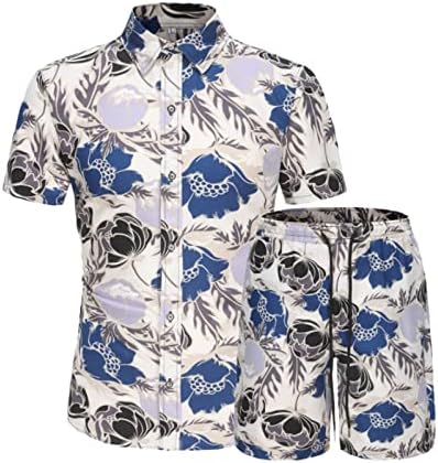 BMISEGM חולצות אימון קיץ לגברים גברים הוואי רטרו הדפס חוף ים חוף חוף חג שרוול קצר מכנסיים מזדמנים כפתור אחד