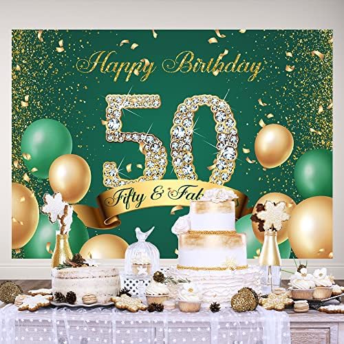 Ticuenicoa 7 × 5ft ירוק שמח 50 יום הולדת 50 תפאורה נצנצים צבא נקודות זהב ירוק נקודות חמישים נשים נהדר