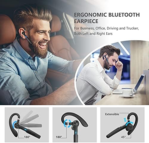 אפרכסת Bluetooth Tonstep, אוזניות Bluetooth עם מיקרופון, אוזניות Bluetooth Trucker 50 שעות עם מארז טעינה, אוזניות