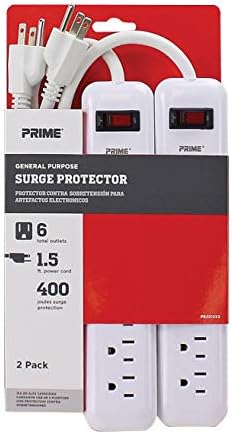 Prime Wire & Cable PB2013x2 6-Outlet Surge מגן עם 14-3 SJT 1.5 חוט, 2 חבילה, לבן