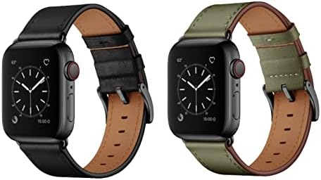 Ouheng תואם לפס עור מקורי של Apple Watch 49 ממ 45 ממ 44 ממ 42 ממ שחור וצבא ירוק