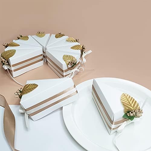 Evanto 30 PCS קנדי ​​קופסאות לטובת קופסאות, צורת עוגה צורה זיכרונות זהב בסגנון קופסת מתנה עם סרטים לבנים וורודים למסיבת מקלחת