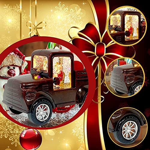 קישוטים לחג המולד משאית גלובוס שלג, קישוטי משאיות של סנטה קלאוס, קישוט חג המולד נוצץ מואר נוצץ, עיצוב משאית ביתית
