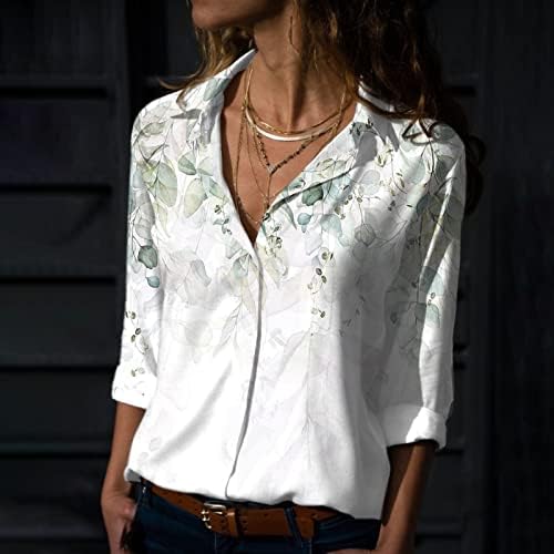משי חולצות נשים של פרחוני הדפסת כפתור למטה חולצות להפשיל שרוול חולצות צווארון מזדמן עבודת נשים עבודה חולצות