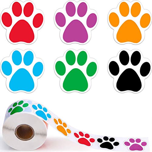 1 רול צבעוני כלב כפה מדבקות, 6 צבעים בעלי החיים עקבות מדבקות טביעות כפות תוויות מדבקות לילדים מסיבת בלונים, כרטיסים,
