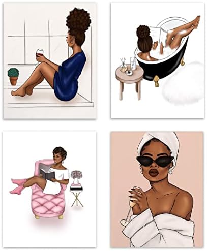 Quzenu אפרו -אמריקני אמנות קיר אמנות אישה שחורה בד הדפס תמונות תפאורה לחדר לנשים נערה שחורה קיר עיצוב אפריקני אמנות לעיצוב