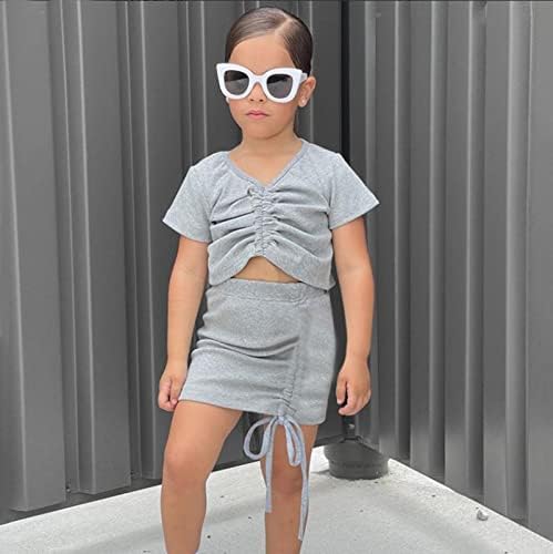 תלבושות קיץ 2 של ילדה קבע פעוטות ילדים קצרים 2 יחידים חצאיות שרוול הגדר תלבושות בגדים בנות בנות מכנס לב