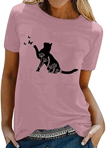 חלל נשים אביב קיץ חתולים מודפס שרוול קצר חולצה למעלה נשים מכנסיים טכניים