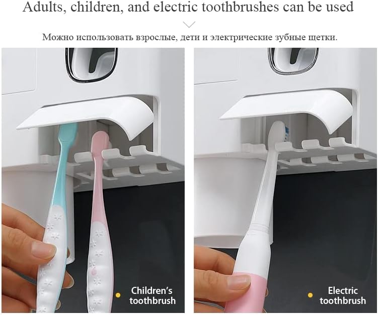 מחזיקי מברשת שיניים לחדרי אמבטיה - 2 כוסות מברשת שיניים מחזיק קיר רכוב במתקן משחת שיניים, מגש קיבולת גדול - 1 מגירת קוסמטיקה