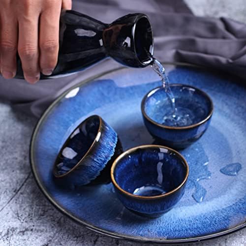 סט כלים לוקסיני סט כלים סט קפה יפני ספל 3 יחידות כוסות סאקה קרמיקה, כוס כבשן קרמיקה כוס תה כחול סט כוסות סאקה