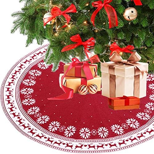 חצאית עץ חג המולד של OMGPFR, שטיח קטן עגול אדום סרוג לבן בד מבד פתית שלג דפוס איילים מחצלת שטיח לבתים של בית מגורים