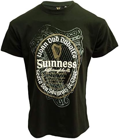 חולצת טריקו רשמית של גינס עם תווית אירית, צבע ירוק בקבוק