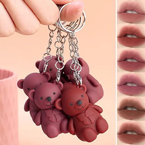 שורון 2 יחידות מחזיק מפתחות דוב שפתונים, 2 ב 1 מחזיק מפתחות דוב שפתון, דוב חמוד מט שפתיים קטיפה בוץ מחזיק מפתחות שפתון