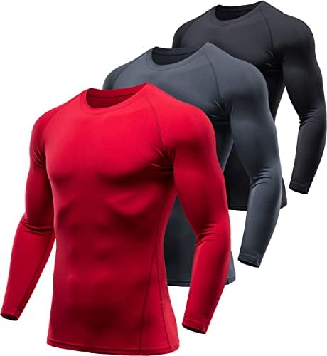 Athlio 1 או 3 חבילה של חולצות דחיסה של שרוול ארוך של גברים, חולצות דחיסה של שרוול ארוך חורפי, חולצת טריקו ריצה אתלטית