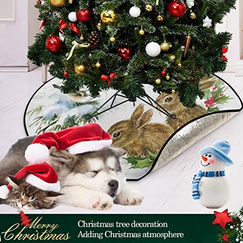 מחצלת עץ חג המולד Visesunny חג מולד שמח ציפורי ארנב אנג אדום עץ עץ עץ מעמד מחצלת מגן רצפה סופג