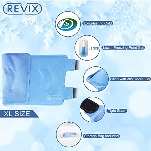 Revix חבילת קרח גב מלאה לפציעות לשימוש חוזר לניילון קרח ג'ל גדול להקלה על כאבי גב וחפיסת קרח ברך XL עוטפת ברך שלמה