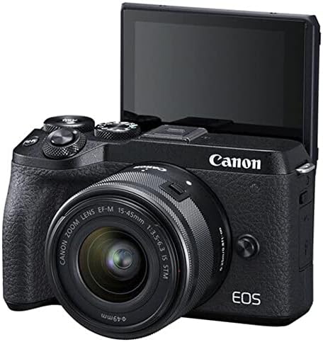 Canon EOS M6 Mark II מצלמה W/EVF-DC2 עינית אלקטרונית אלקטרונית 15-45 ממ עדשה, חצובה יציבה, כרטיס זיכרון של 64 ג'יגה-בייט,