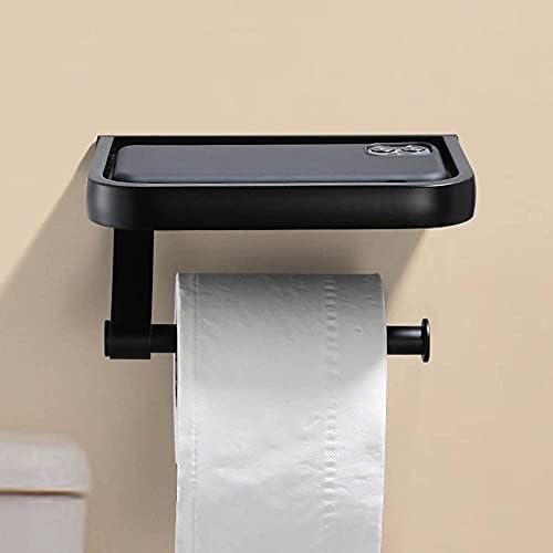 מחזיק שירותים שחור מחזיק נייר קידוח עם מחזיק נייר טלפון נייד מחזיק חומר אלומיניום מחזיק אמבטיה רכוב על קיר קל להתקנה