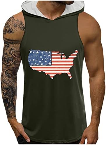 חולצות אימון קיץ לגברים גברים יום העצמאות דיגיטלי 3 דגל הדפסת ברדס ללא שרוולים אפוד גודל גבוה