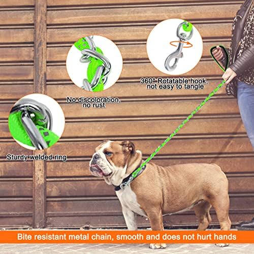 רצועת שרשרת Homimp כלב רצועה רפלקטיבית לעיסה רצועה מתכתית לכלבים גדולים 6 רגל וידית רכה ונוחה, רצועת כלבים