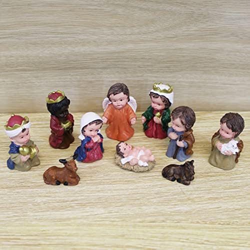 DEKIKA מתנות דקורטיביות נהדרות לחג המולד, פסל שרף של לידתו של ישו קבע סצנת שולחן חג המולד סצנת אופי סצנת ילידת,