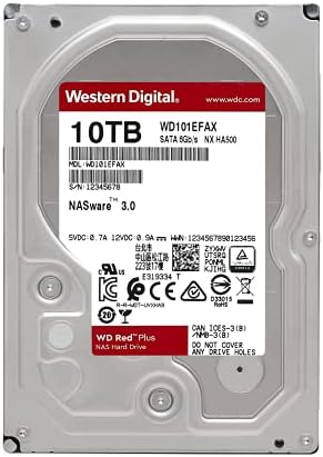 Western Digital 10TB WD Red Plus NAS כונן קשיח פנימי HDD - 5400 סלד, SATA 6 GB/S, CMR, מטמון 256 מגה -בייט, 3.5 - WD101EFAX