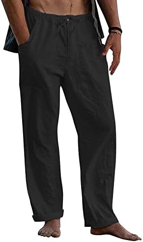 גברים של ריצה מכנסיים גברים שמלת מכנסיים רופף מזדמן מוצק צבע כותנה פשתן מכנסיים אלסטי עניבת מודפס ישר מכנסיים