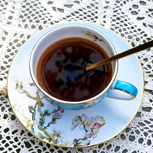 PFEDXOON כוס תה אופנתית משק בית עם צלוחית כף 3 סט חתיכות （6.8oz Å כוסות קפוצ'ינו, כוסות קפה, סט כוס תה, כוסות