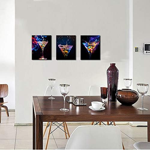 ביוטוול - אמנות קיר 3 חלקים תמונות צבעוניות נוצצות תמונות ציור על בד משקאות יין הדפס אמנות לקישוט המסיבות בר