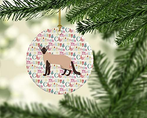 אוצרות קרוליין WDK2513CO1 Colorpoint Longhair חתול קישוט קרמיקה לחג המולד, קישוטים לעץ חג המולד, קישוט תלוי