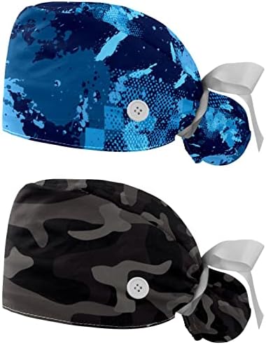 כובע עבודה עם כפתורים וקשרי סרט לנשים 2 מחשב איחוד הכוונה כחולה ספורט מתכוונן יוניסקס כובעי כפתור