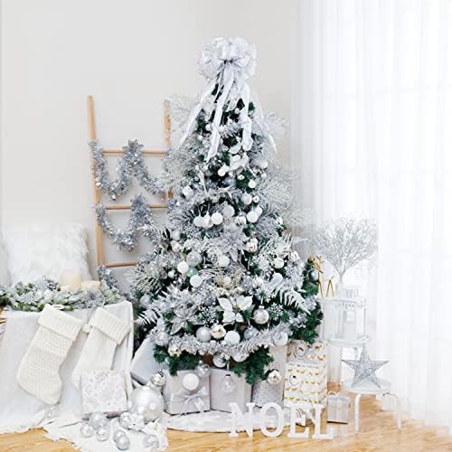טופר עץ חג המולד של סאנשיין, קישוט קשת עץ חג המולד עם נחל נצנצים סאטן רשת, לעץ חג המולד קישוטים תלויים