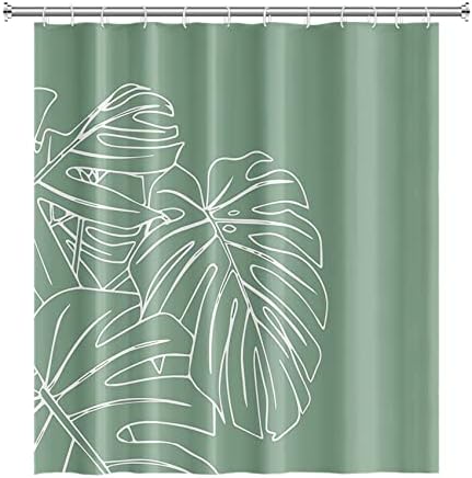 וילון מקלחת ירוק של טאנגס, עלי דקל טרופיים צמחי עלים ירוקים דפוס וילונות אמבטיה בוטניים בד אטום למים עם ווים לעיצוב