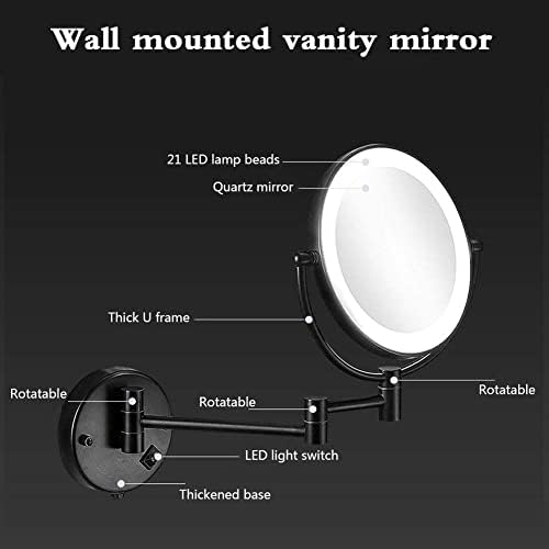 רייניל הוביל מראה איפור מוארת על הקיר בהגדלה פי 3 דו צדדית, 360 סיבוב מראת איפור אמבטיה קוסמטית תוסף 8 אינץ'