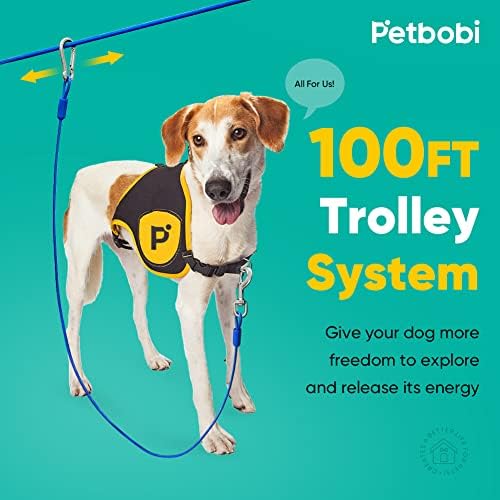 Petbobi כלב קשור כבל & Stake 30ft ו- Zipline לכלב לחצר האחורית 100ft צרור