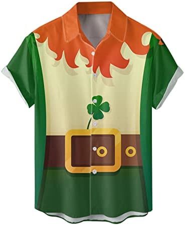 Wocachi St. Patrick's Day's Mens כפתור למטה חולצות שרוול קצר חוף מזדמן צמרות גרפיקה ירוקה בתוספת חולצת באולינג בגודל