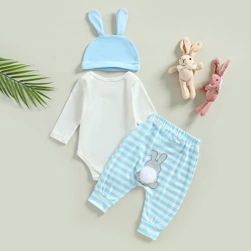תינוקת תינוקת יילוד תינוקת התלבושת הראשונה שלי תלבושת פסחא ארנב רומפר רומפר שרוול ארוך מכנסי פס מכנסיים מכנסיים