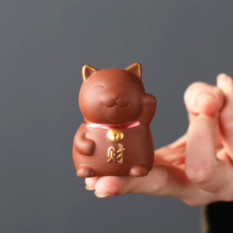 אכילה עקיצה תה חיית מחמד Maneki Neko CAT עושר קישוט פסלון קונגפו סגול חרס קמפט למגש תה אולונג.