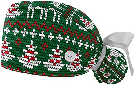 כובעים רפואיים לנשים עם כפתורים שיער ארוך, כובע עבודה מתכוונן 2 חלקים, סרוג עץ איילים איילים לחג המולד סרוג ירוק