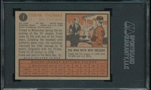 יפה SGC 7.5 ננומטר+ פרנק תומאס 1962 טופפס 7 מדורגים ליד מנטה פלוס TCG TPHLC - כרטיסי וינטג 'עם חתימות בייסבול