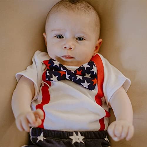 תלבושת 4 ביולי תלבושת תינוקת כפתור למטה חולצה קשת רומפר רומפר מכנסיים קצרים יום עצמאי ג'נטלמן חליפות פעוט