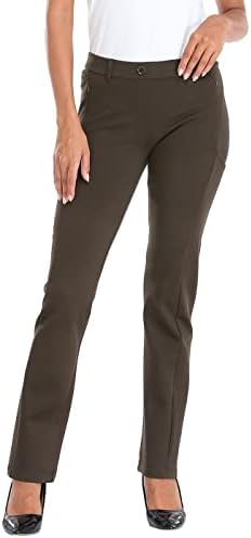 מכנסי שמלת יוגה של HDE לנשים מושכת רגל ישרה על מכנסיים עם 8 כיסים